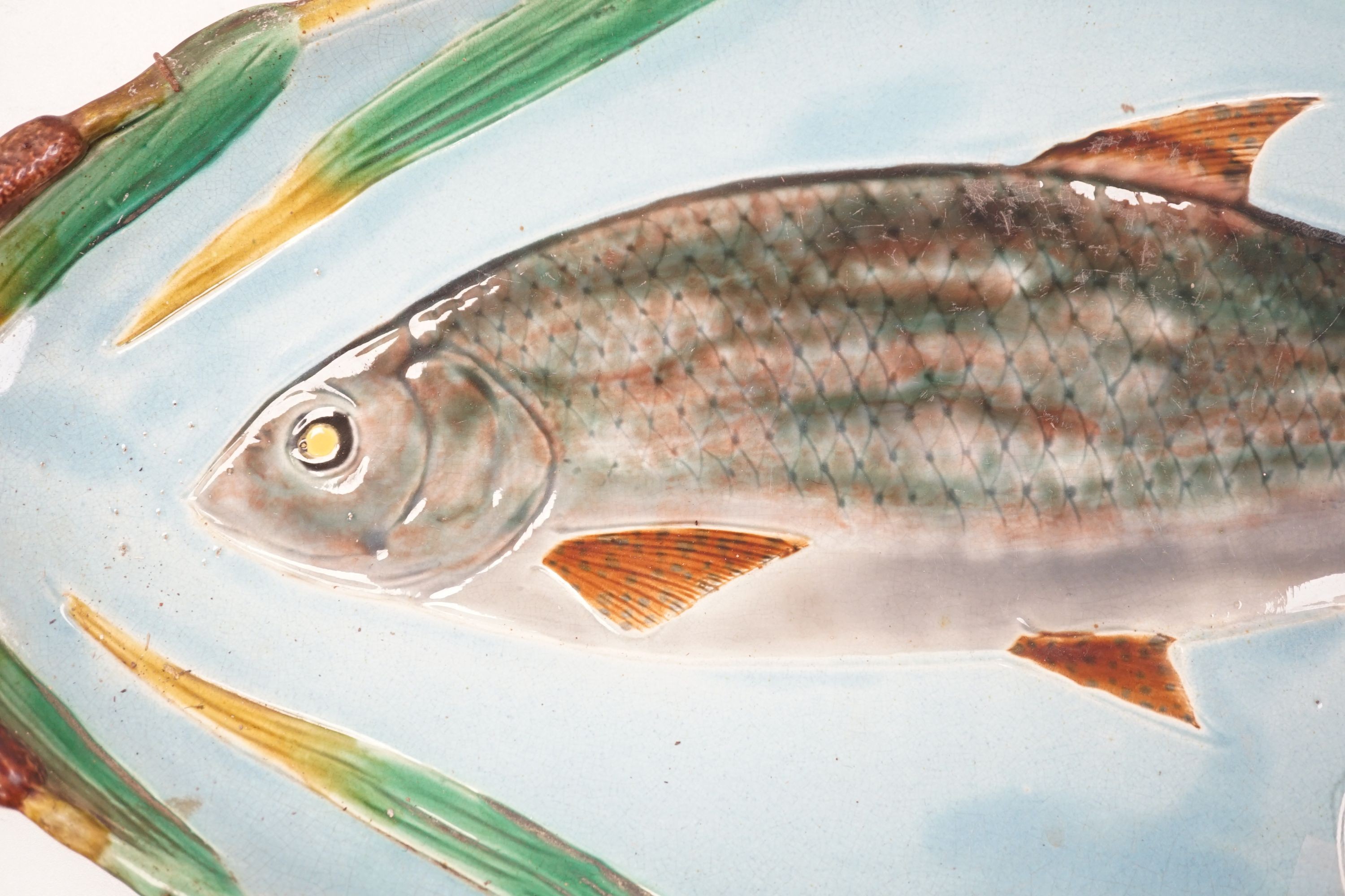 A Victorian Holdcroft majolica ‘fish’ dish, 68cm